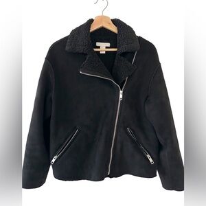 H&M Jacket Women’s Bikercore Moto Faux Suede Fleece Lined Grunge Size 6